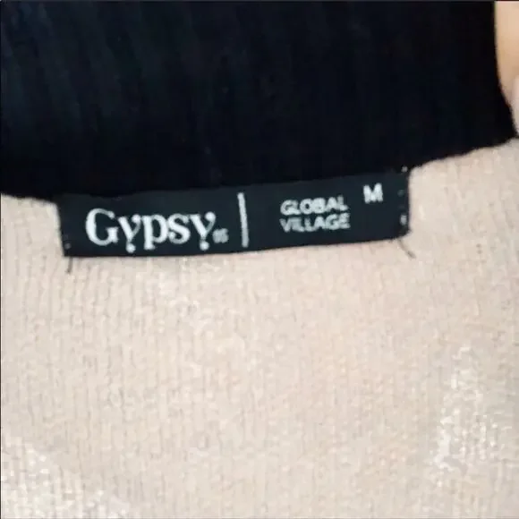 GYPSY 05 REVOLVE Global Village Black Tan Cream Printed Open Cardigan Sweater M - Picture 5 of 6